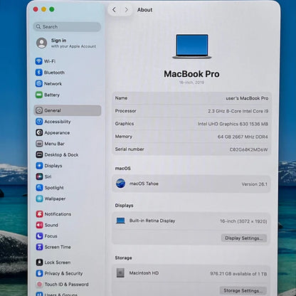 2019 Apple MacBook Pro 16" i9 2.3GHz 64GB RAM 1TB SSD Silver A2141