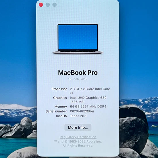 2019 Apple MacBook Pro 16" i9 2.3GHz 64GB RAM 1TB SSD Silver A2141