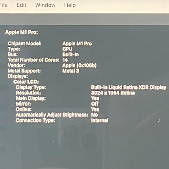 2021 Apple MacBook Pro 14" M1 Pro 14C GPU 3.2GHz 16GB RAM 512GB SSD MKGR3LL/A