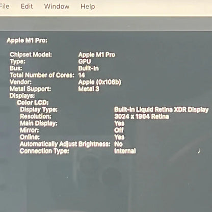 2021 Apple MacBook Pro 14" M1 Pro 14C GPU 3.2GHz 16GB RAM 512GB SSD MKGR3LL/A