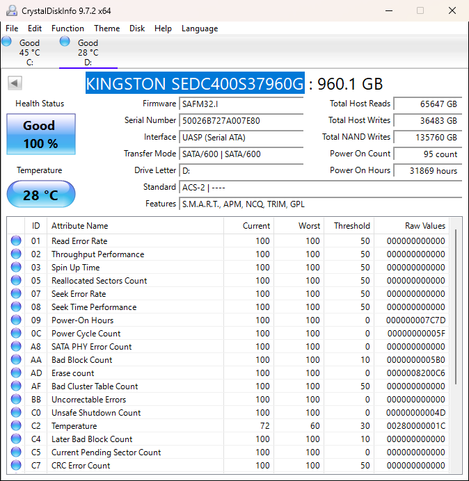 Kingston 2.5" DC 400 960GB SATA III 6Gbps SSD SEDC400S37