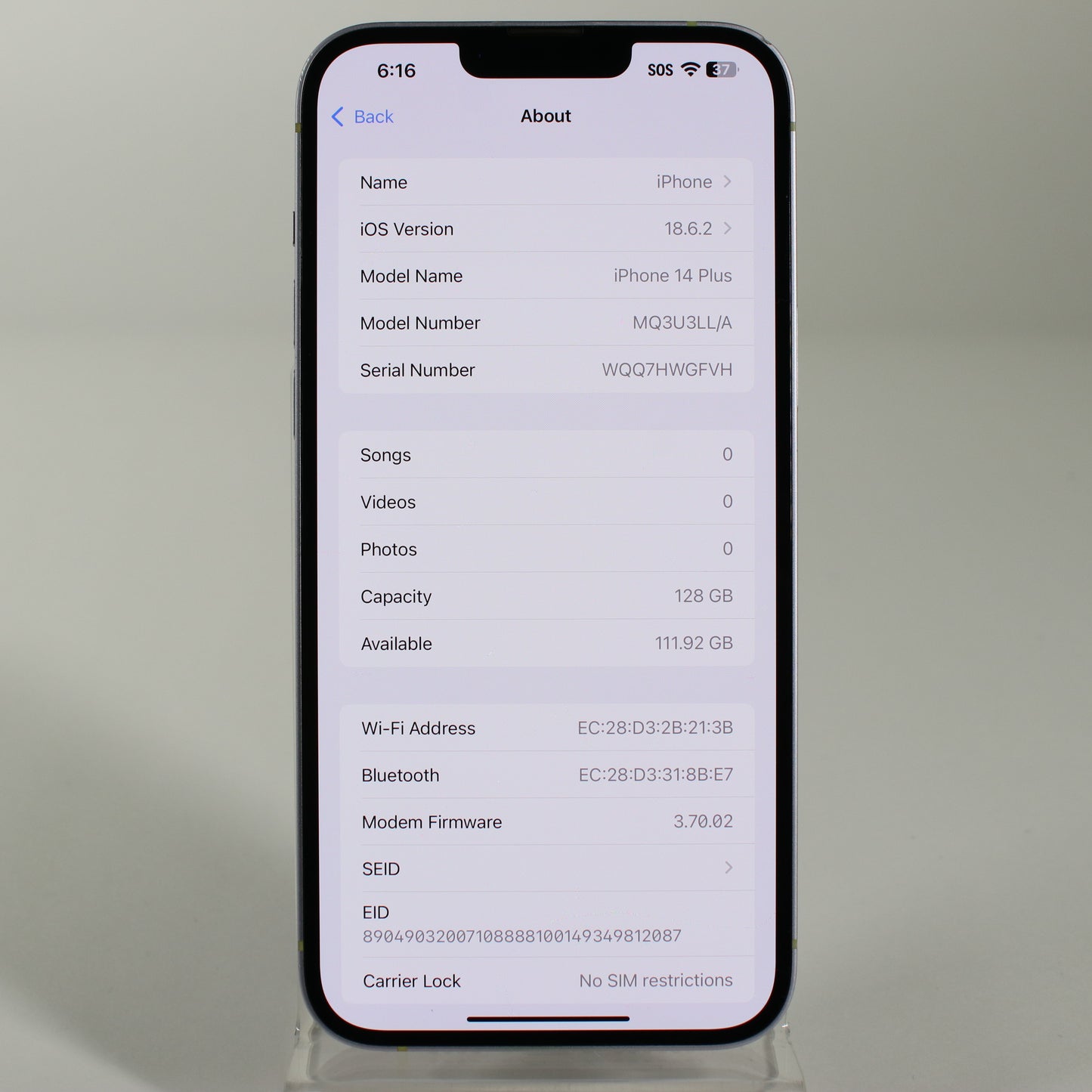 Unlocked Apple iPhone 14 Plus 128GB 18.2 Purple MQ3U3LL/A