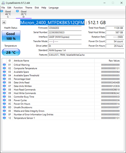 Micron 2230mm 2400 512GB M.2 NVMe Gen 4.0 x 4 SSD MTFDKBK512QFM-1BD1AABGA