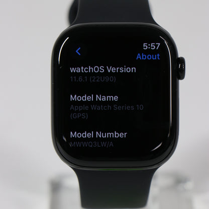 GPS Only Apple Watch Series 10 46MM Jet Black Aluminum Sport Band MWWQ3LW/A